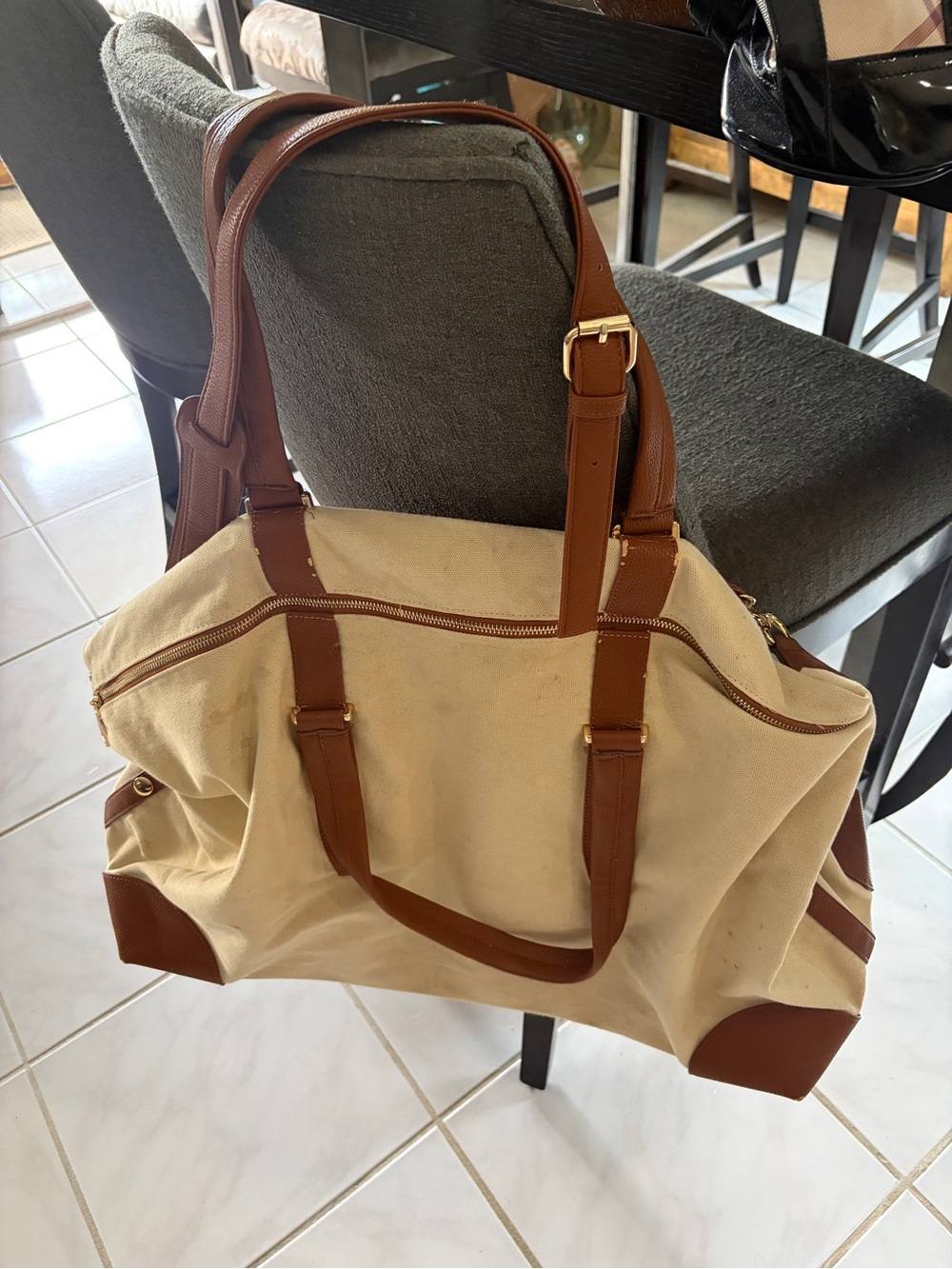Henny & Lev Canvas Weekender Bag with Brown Leather Trim
